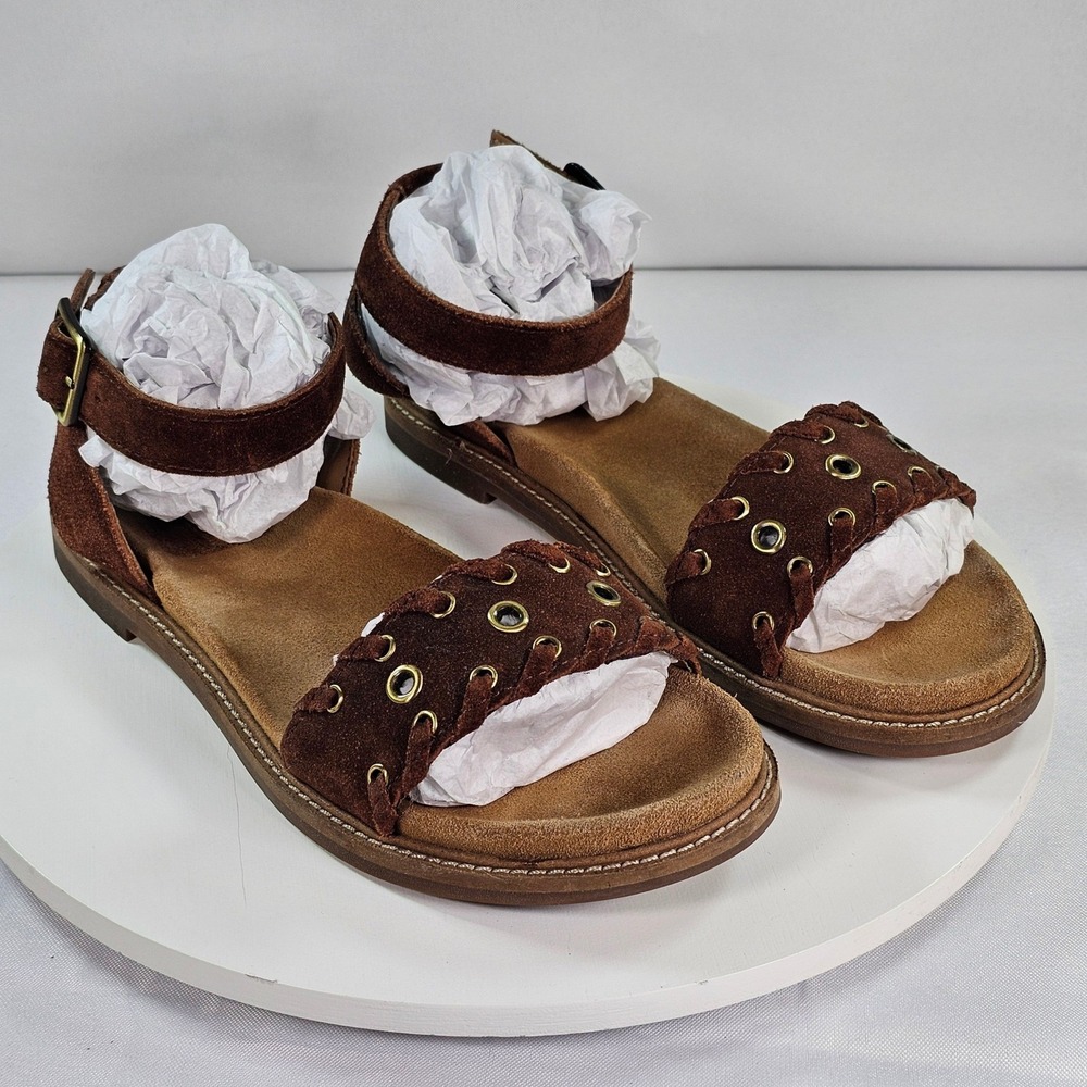 Clarks Artisan Brown Suede Grommet Whipstitch Ankle Strap Sandals 26124075 7.5M